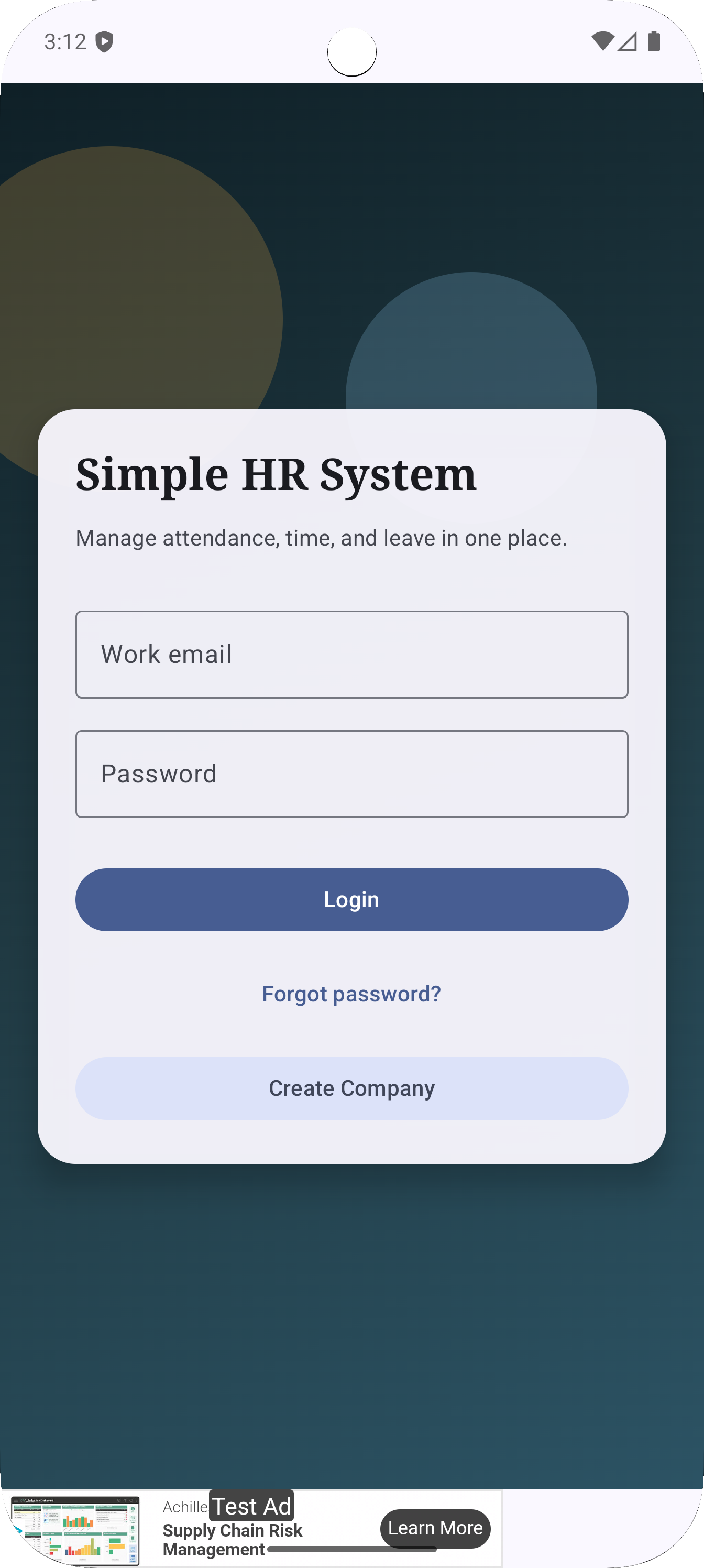 Simple HR System login screen for company employees