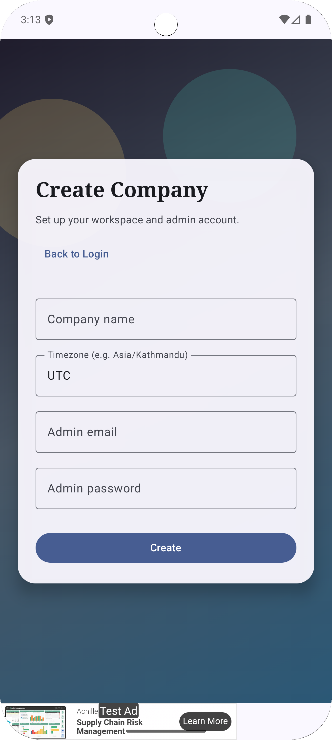 Simple HR System company setup screen