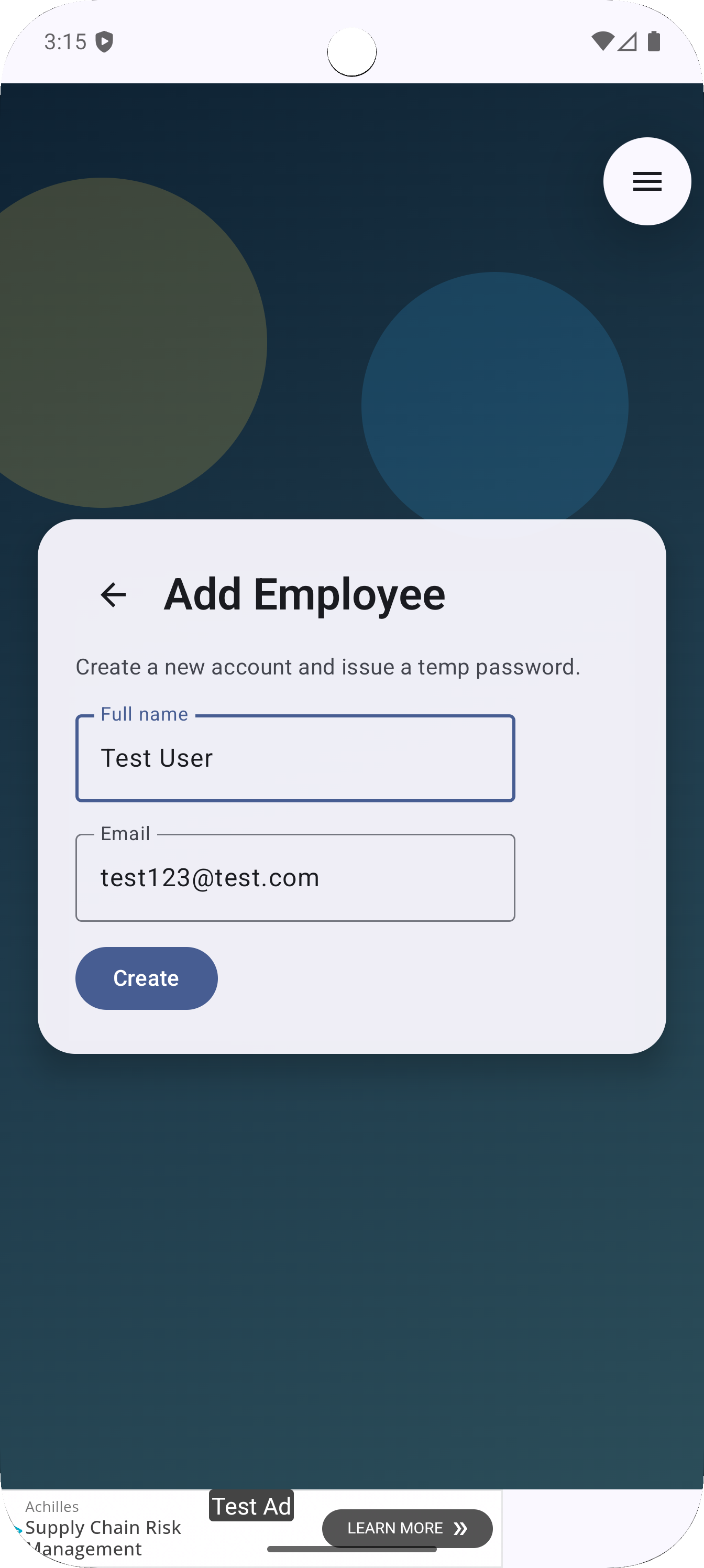 Simple HR System attendance overview screen